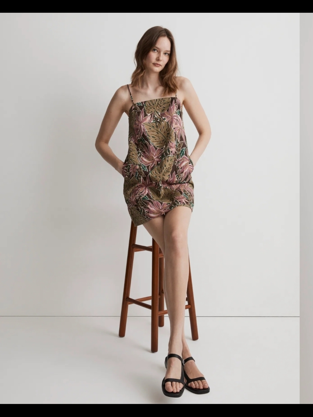 Madewell Tropical Print Slip Linen Goldie Mini Dress